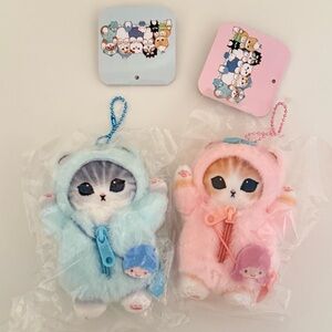 Set of two adorable mofusand x Sanrio Characters KIKI and LALA Plush Keychain
